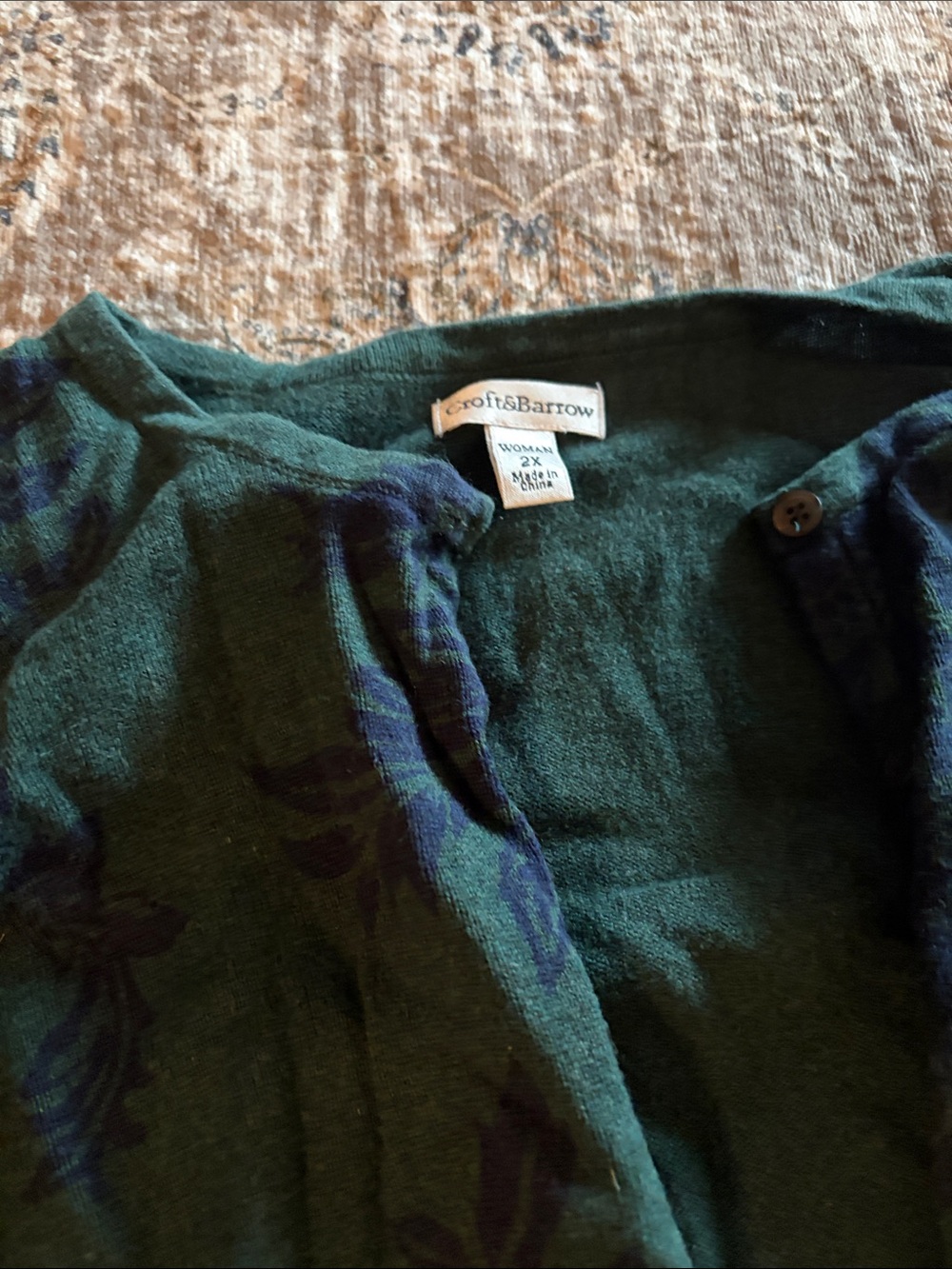 croft & barrow Dark Green and Navy Patterned Button Cardigan - Picture 3 of 4